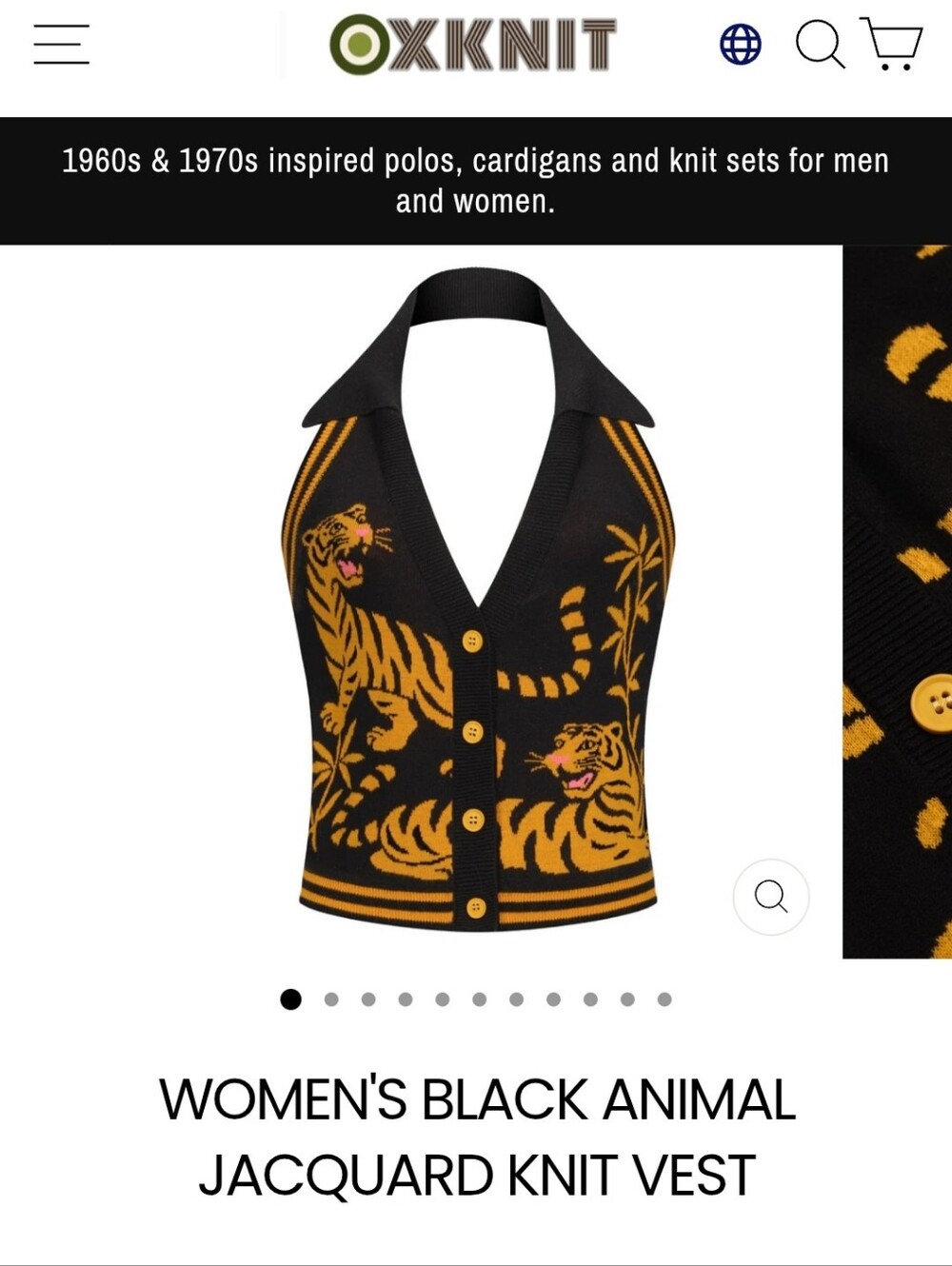 New! Oxknit Women's Black & Gold Tiger Jacquard Knit Vest Size Large